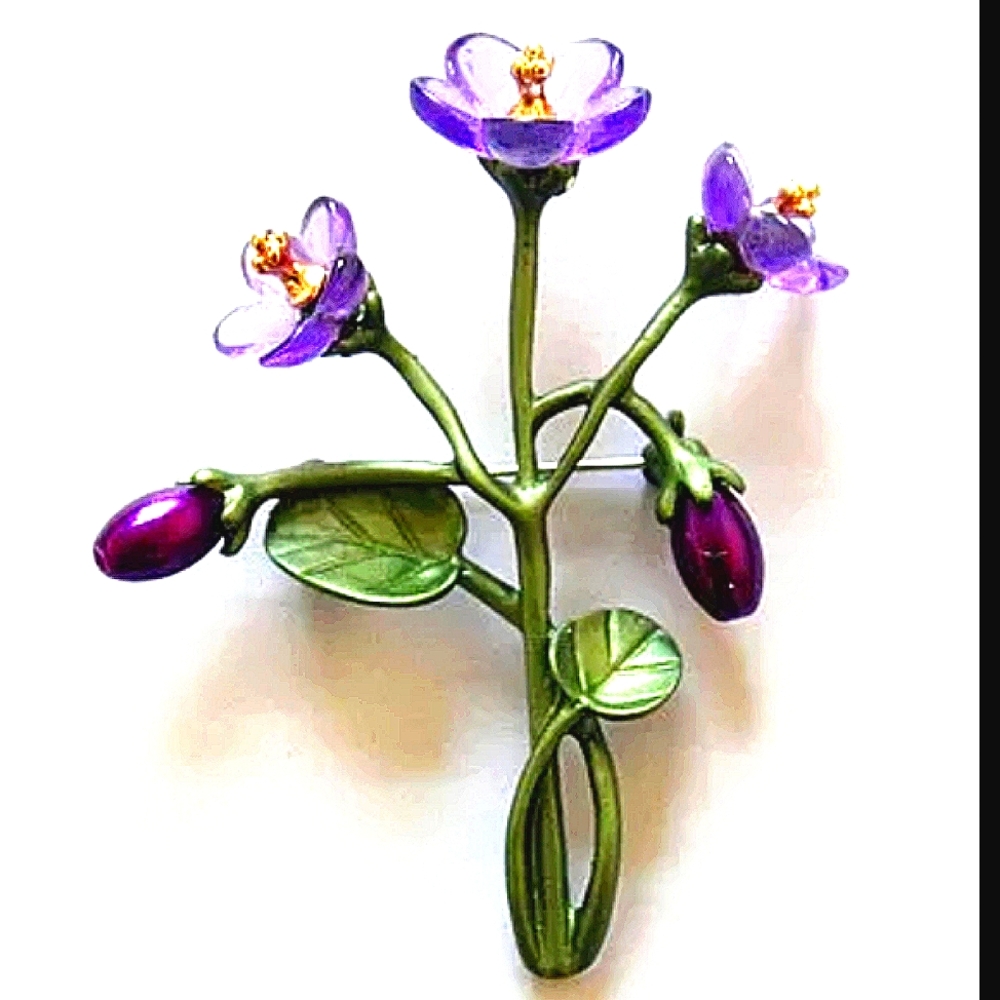 NWT Violets Brooch Enamel Bronze patina - Picture 3 of 8